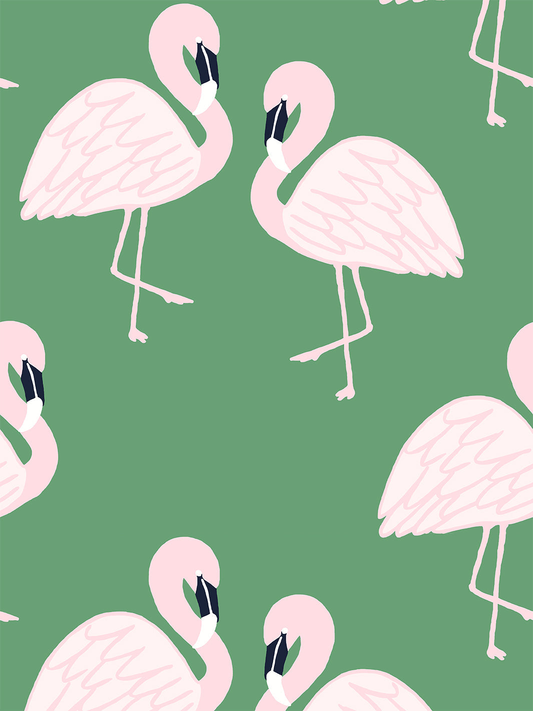 'Flamingos' Wallpaper by Tea Collection - Green