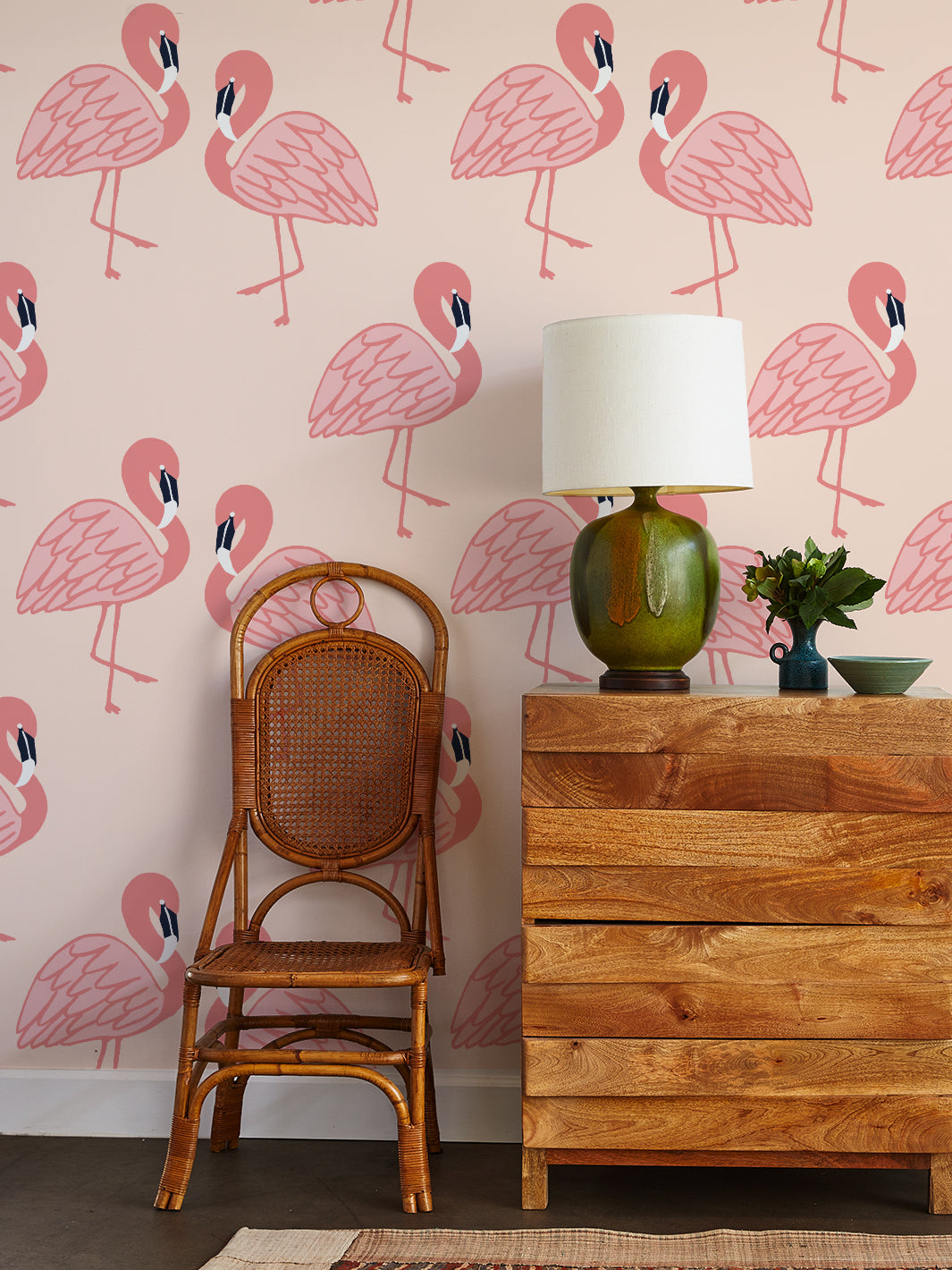 'Flamingos' Wallpaper by Tea Collection - Peach