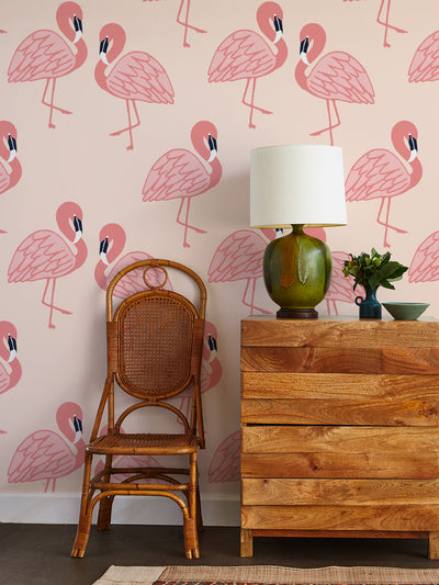flamingos wallpaper by tea collection peach