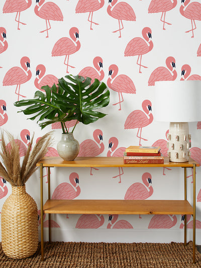 flamingos wallpaper by tea collection pink