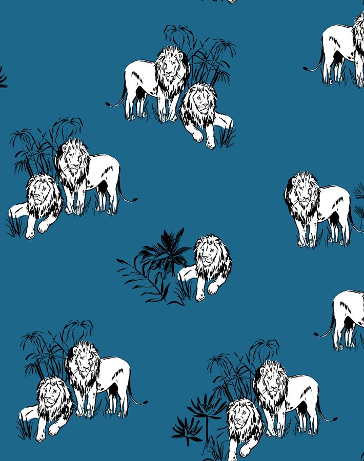 'Foliage Lions' Wallpaper by Tea Collection - Cadet Blue