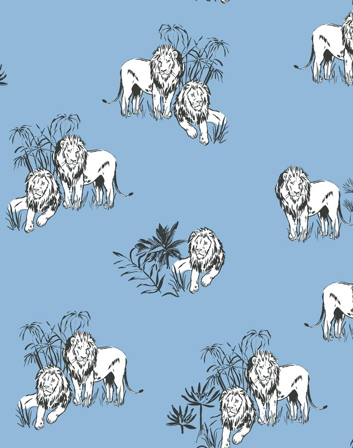 'Foliage Lions' Wallpaper by Tea Collection - Cornflower