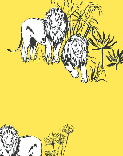 'Foliage Lions' Wallpaper by Tea Collection - Daffodil