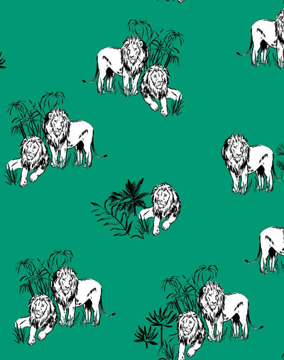 'Foliage Lions' Wallpaper by Tea Collection - Emerald