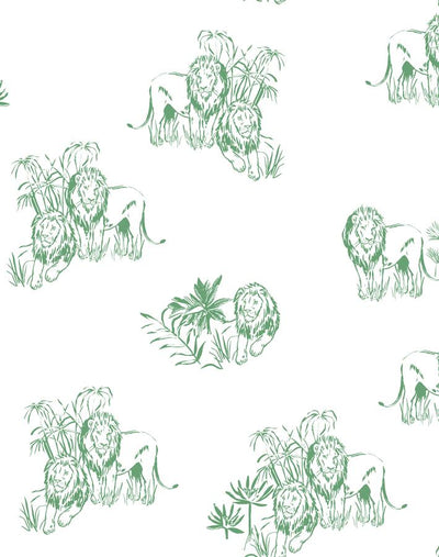 'Foliage Lions' Wallpaper by Tea Collection - Green
