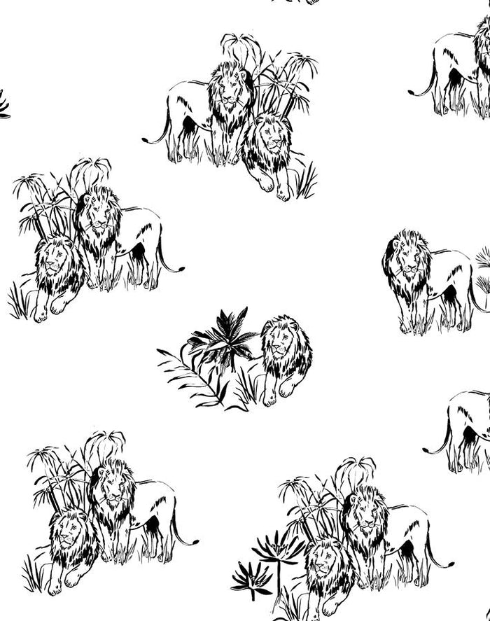 'Foliage Lions' Wallpaper by Tea Collection - Onyx