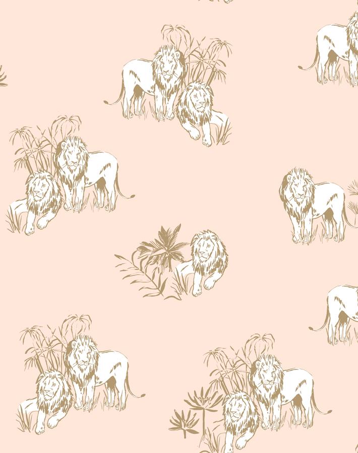 'Foliage Lions' Wallpaper by Tea Collection - Peach