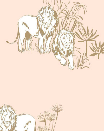 'Foliage Lions' Wallpaper by Tea Collection - Peach