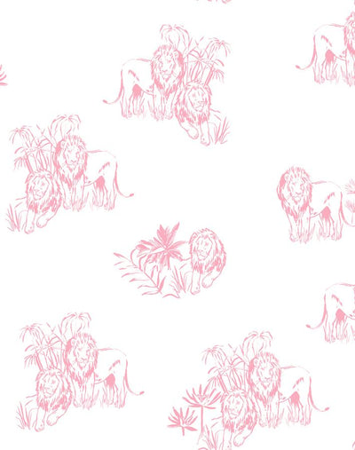 'Foliage Lions' Wallpaper by Tea Collection - Pink