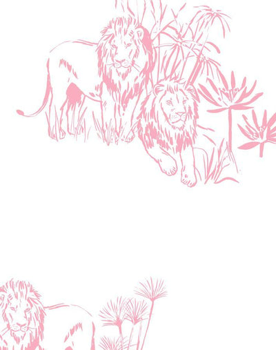 'Foliage Lions' Wallpaper by Tea Collection - Pink