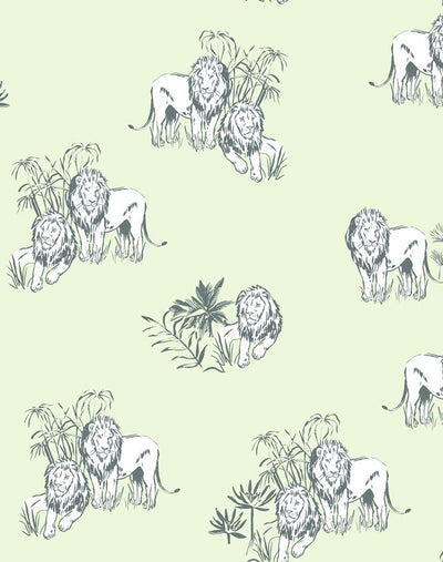 'Foliage Lions' Wallpaper by Tea Collection - Pistachio