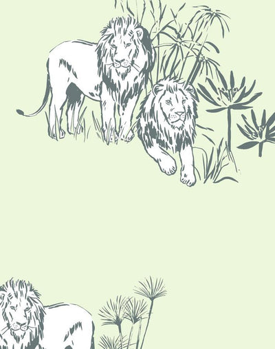 'Foliage Lions' Wallpaper by Tea Collection - Pistachio