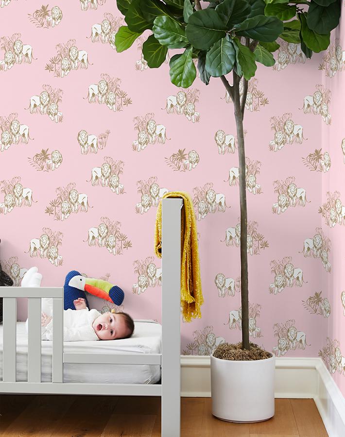'Foliage Lions' Wallpaper by Tea Collection - Ballet Slipper