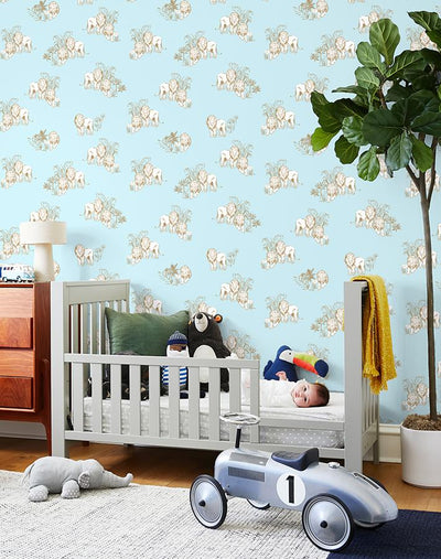 'Foliage Lions' Wallpaper by Tea Collection - Sky