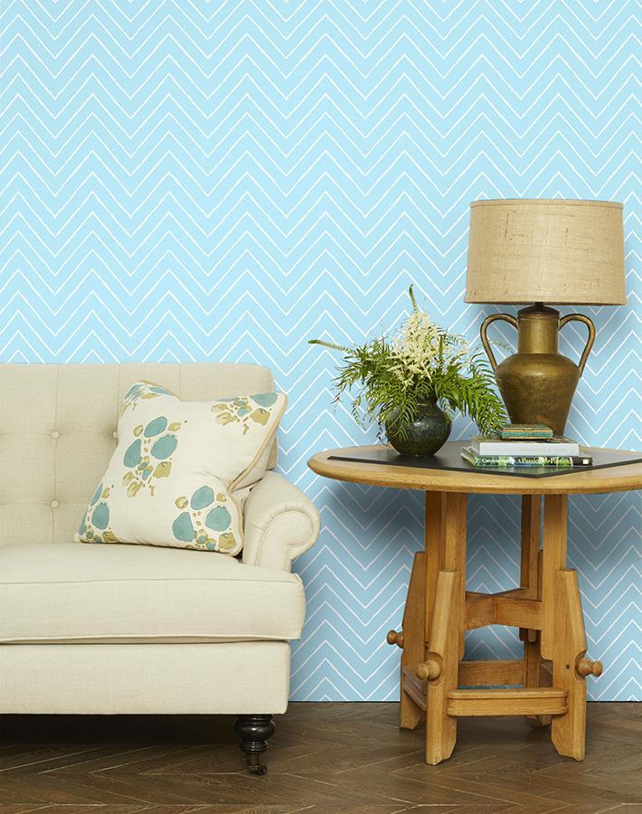 'Frances Chevron' Wallpaper by Wallshoppe - Baby Blue