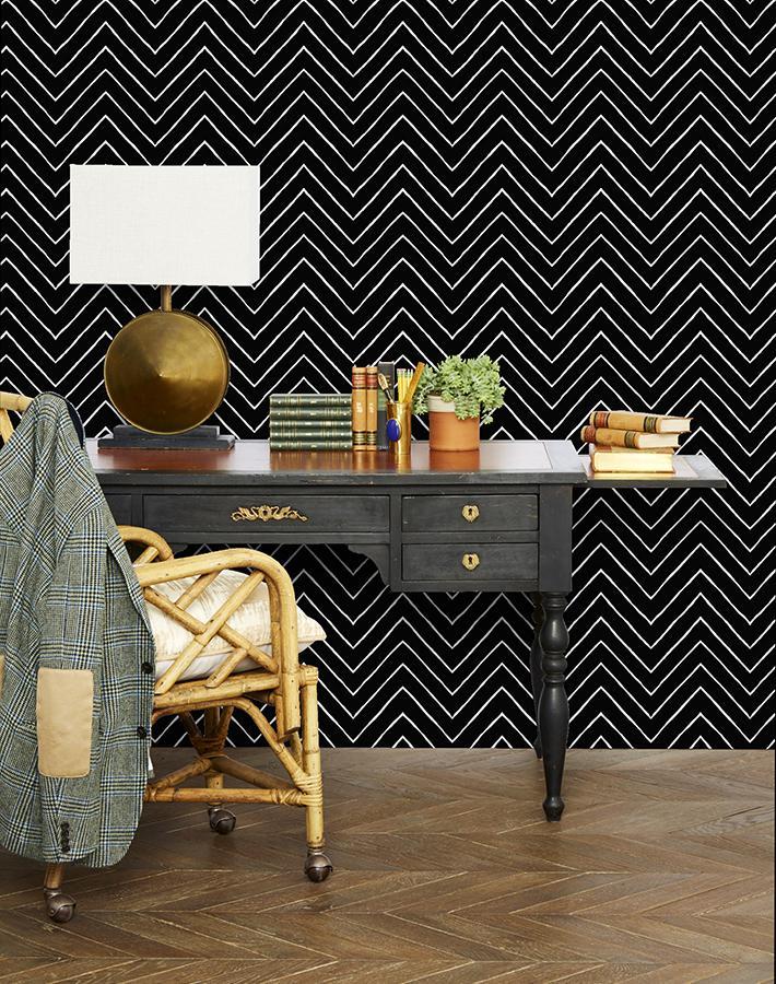 'Frances Chevron' Wallpaper by Wallshoppe - Onyx