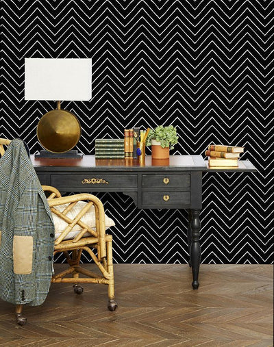 'Frances Chevron' Wallpaper by Wallshoppe - Onyx