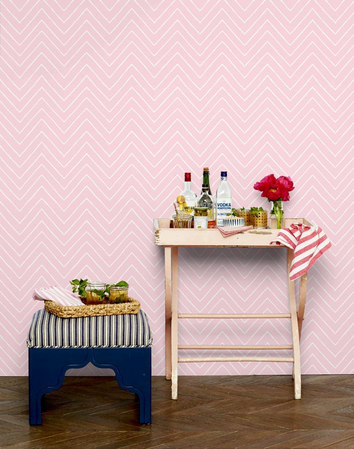 'Frances Chevron' Wallpaper by Wallshoppe - Pink