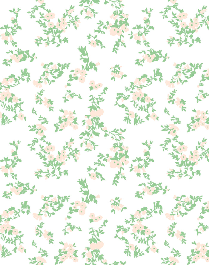 'Françoise Floral' Wallpaper by Clare V. - Peach / Spring Green