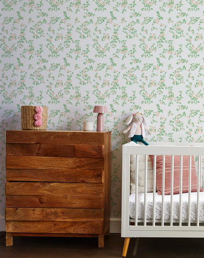'Françoise Floral' Wallpaper by Clare V. - Peach / Spring Green