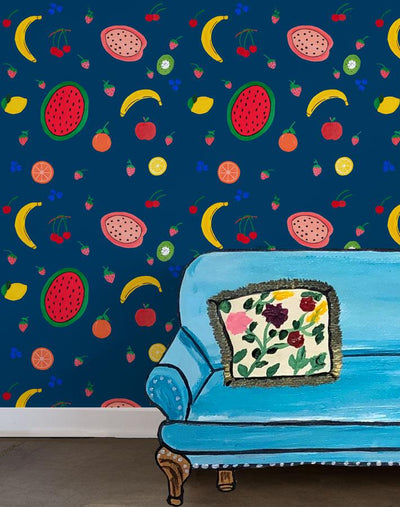 'Fruit Punch' Wallpaper by Carly Beck - Deep Navy
