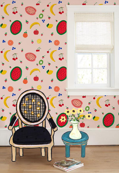 'Fruit Punch' Wallpaper by Carly Beck - Pink