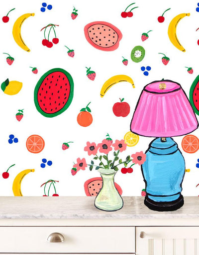 'Fruit Punch' Wallpaper by Carly Beck - White