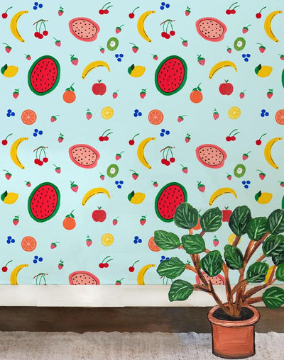 'Fruit Punch' Wallpaper by Carly Beck - Blue Tint