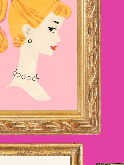 'Gallery Walls' Illustrated Wallpaper - 219 Barbie™ Pink