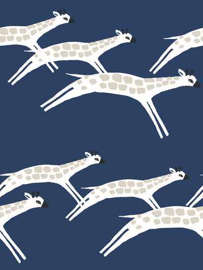 'Galloping Giraffes' Wallpaper by Tea Collection - Navy