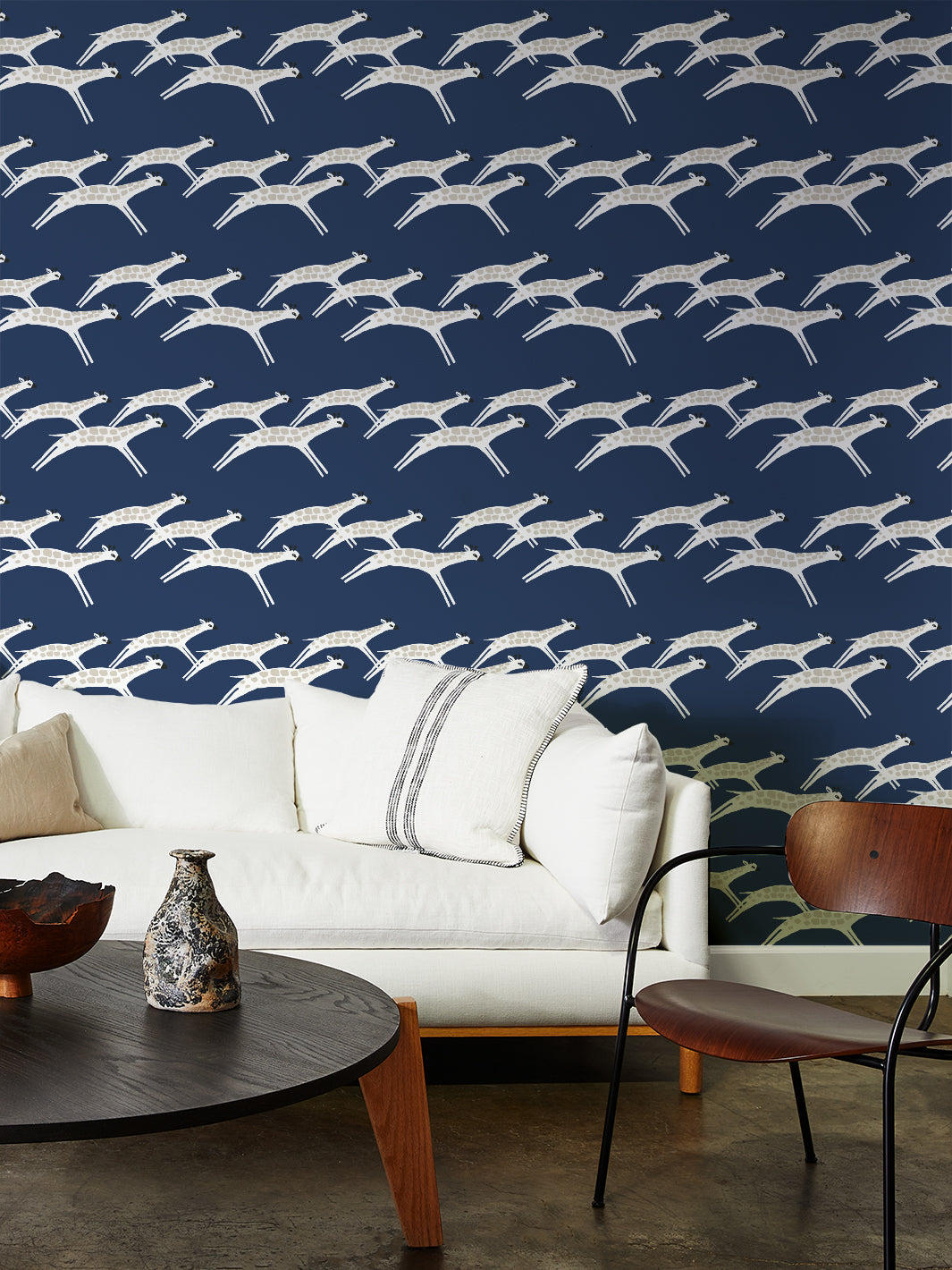 'Galloping Giraffes' Wallpaper by Tea Collection - Navy