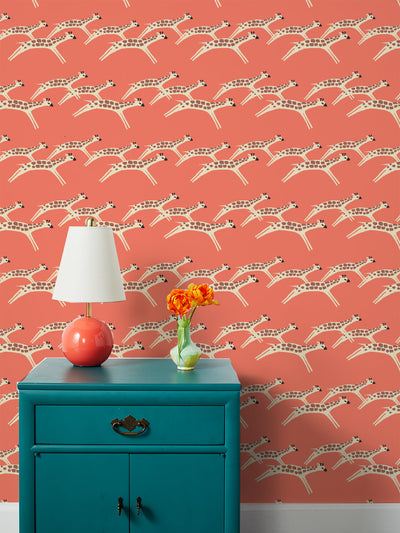 'Galloping Giraffes' Wallpaper by Tea Collection - Watermelon