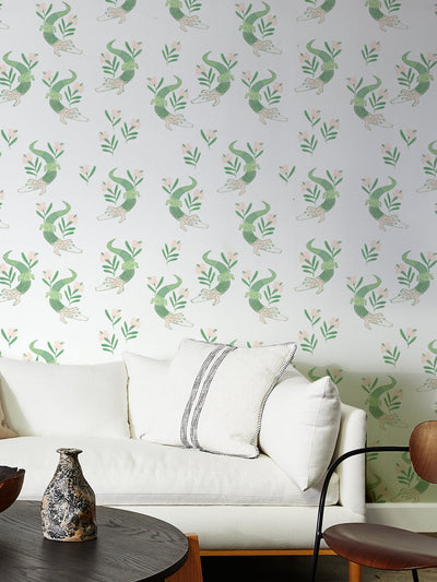 'Gator Garden' Wallpaper by Tea Collection - White