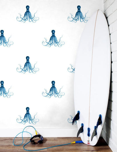 'George The Octopus' Wallpaper by Wallshoppe - Blue