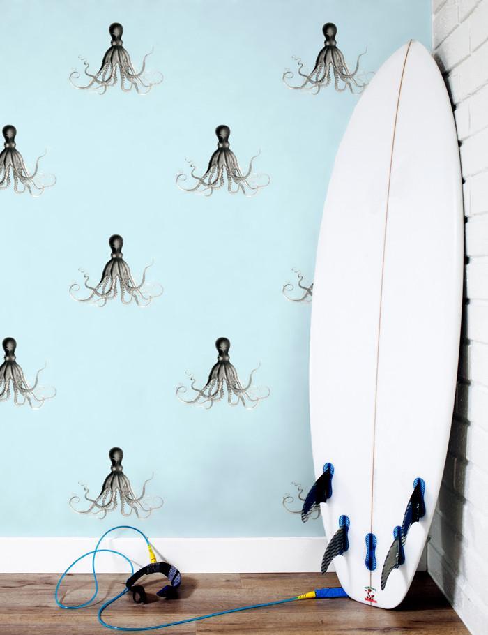 'George The Octopus' Wallpaper by Wallshoppe - Glacier Blue