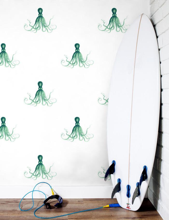 'George The Octopus' Wallpaper by Wallshoppe - Green