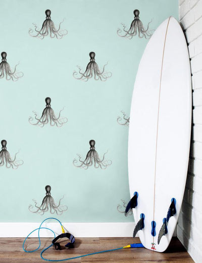 'George The Octopus' Wallpaper by Wallshoppe - Seafoam