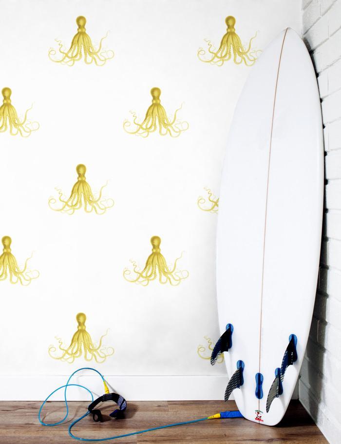 'George The Octopus' Wallpaper by Wallshoppe - Yellow