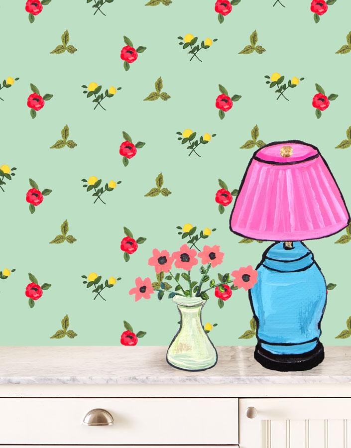 grand villa garden aventurine wallpaper by carly beck