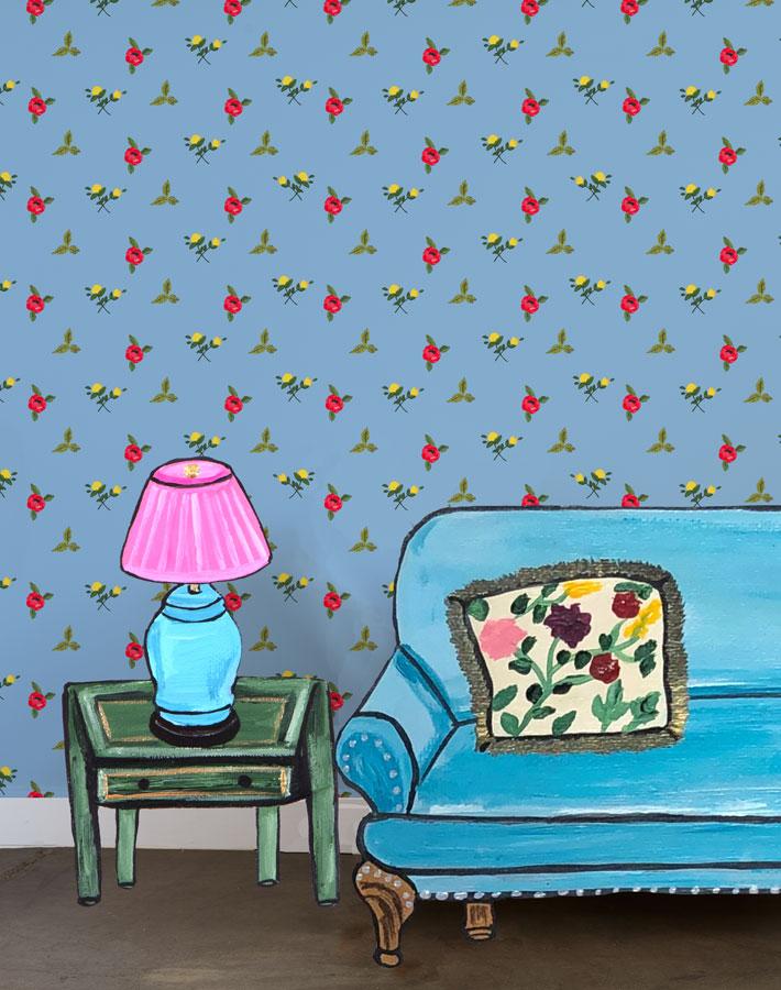 'Grand Villa Garden' Wallpaper by Carly Beck - Cornflower