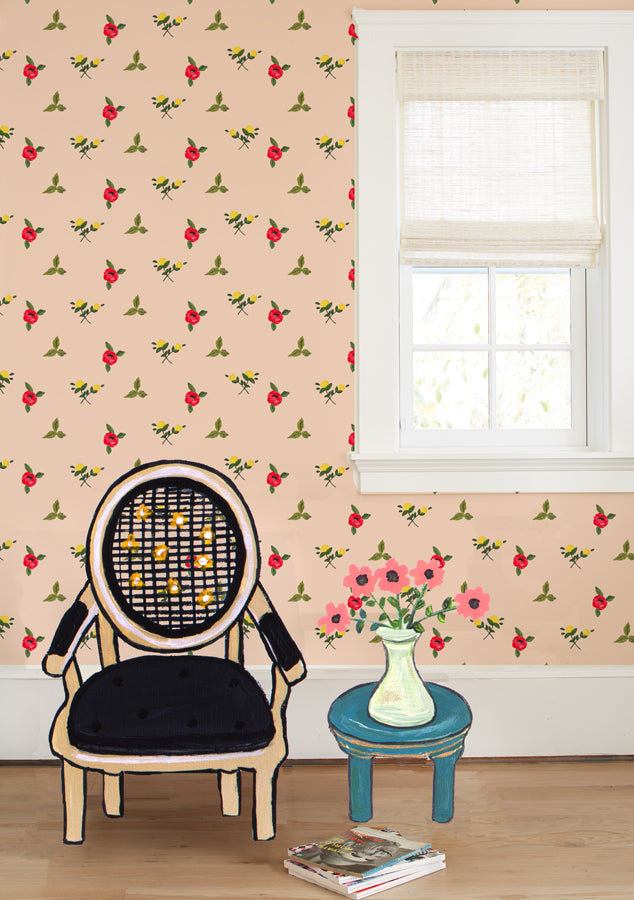 'Grand Villa Garden' Wallpaper by Carly Beck - Peach