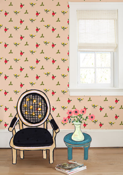 grand villa garden peach wallpaper by carly beck