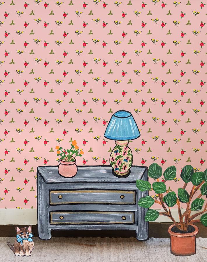 'Grand Villa Garden' Wallpaper by Carly Beck - Pink