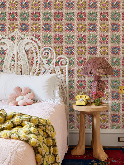 granny squares wallpaper by lingua franca taupe multi