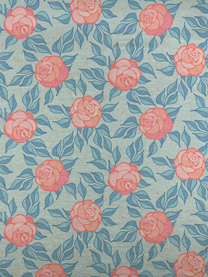 copy of fabric by the yard groovy floral baby blue on flax linen