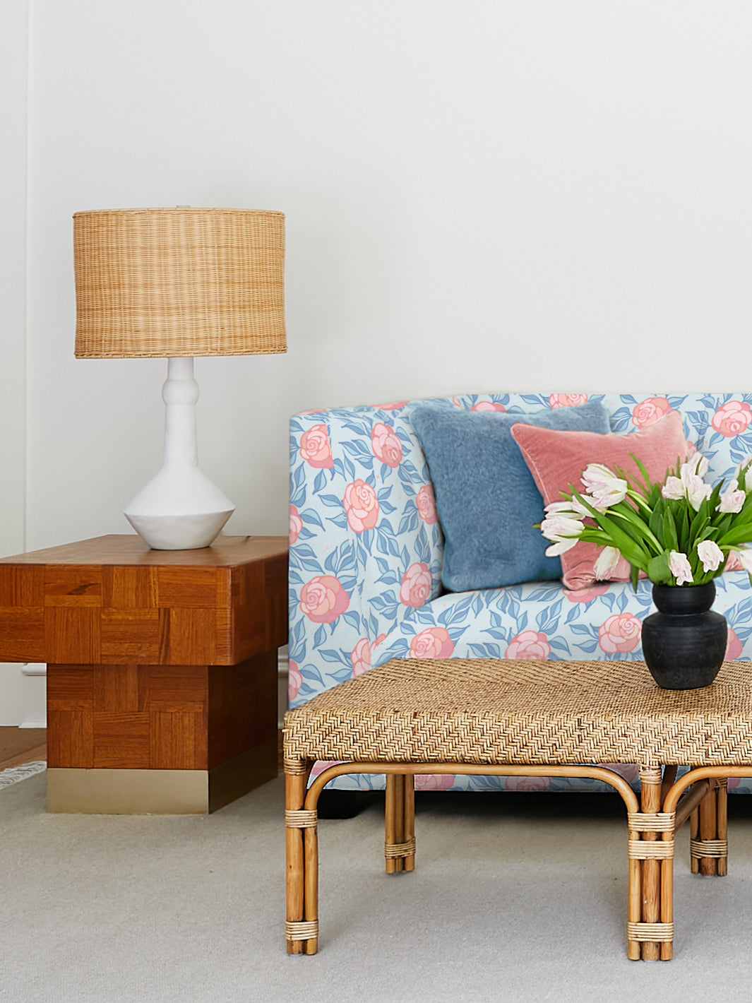 fabric by the yard groovy floral baby blue