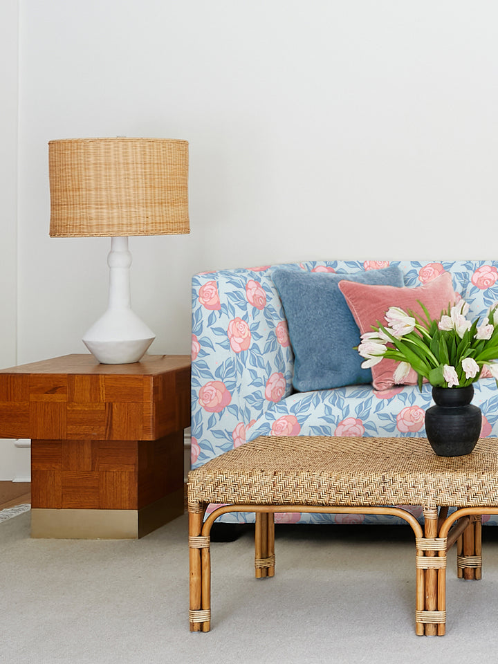 fabric by the yard groovy floral baby blue