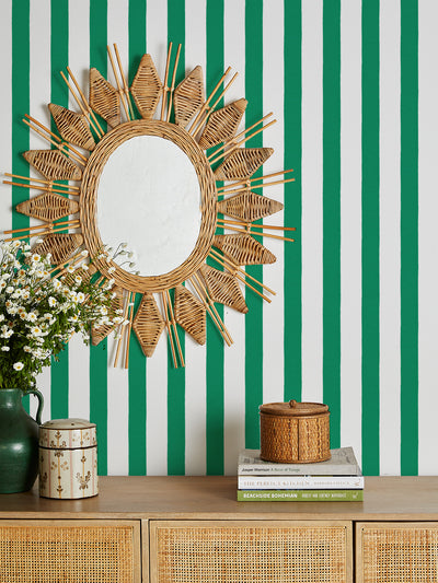 'Grosgrain Stripe on White' Wallpaper by Sarah Jessica Parker - Emerald