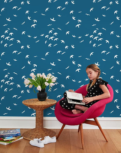 'Gulls' Wallpaper by Tea Collection - Cadet Blue