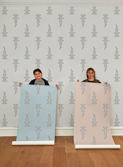 'Hammerheads' Wallpaper by Tea Collection - Pale Blue